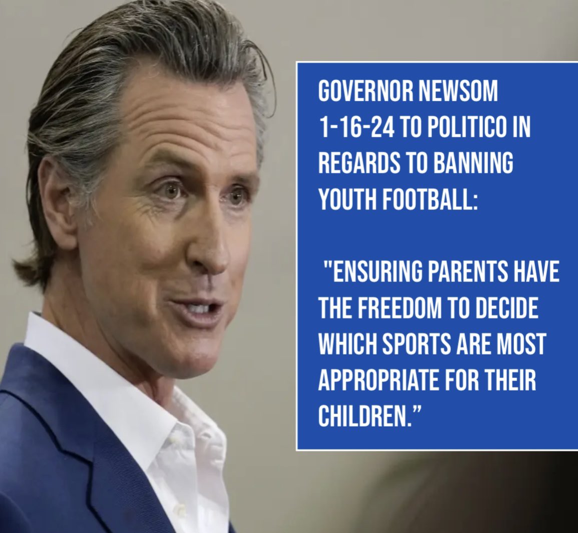 Your daily reminder: Our Governor has said he believes Parents should choose their children’s sports in California. Not him, not other Politicians or the California Surgeon General. Let’s see if he keeps his word. @CAgovernor