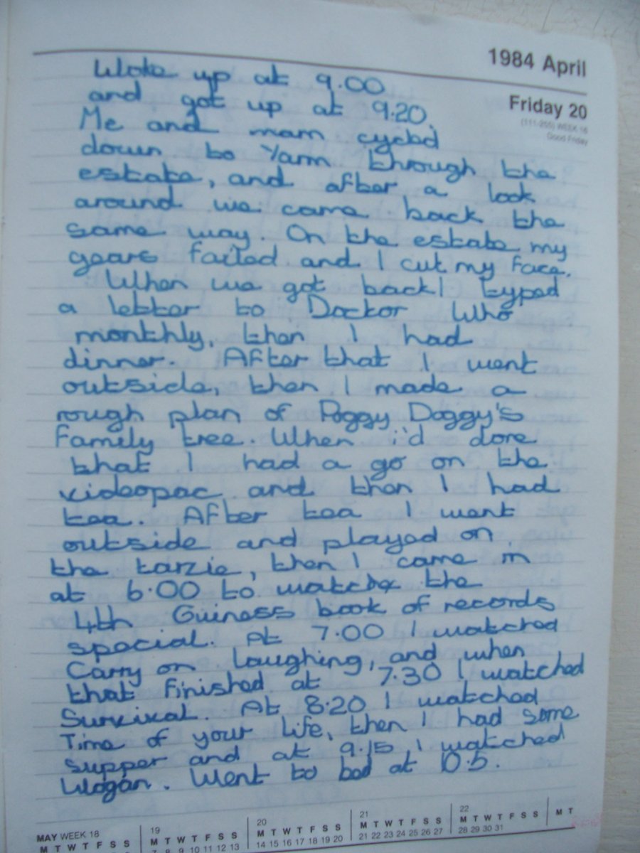 Forty years ago today. I've no recollection of writing so many letters to Doctor Who Magazine, but I'm bloody glad none of them were ever published. Plus: tragic bike plunge, an imaginary family tree for the dog and a bit of late-night Wogan.