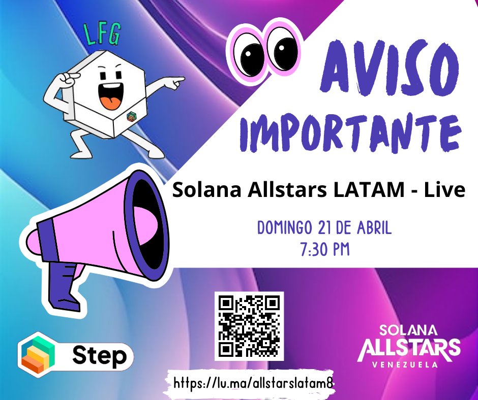 Les tengo noticias 🚨📢 Mañana domingo tenemos live 🔥 No te pierdas la oportunidad de aprender y disfrutar junto al equipo de #SolanaAllstars @allstarsVEN @SolanaAllstars