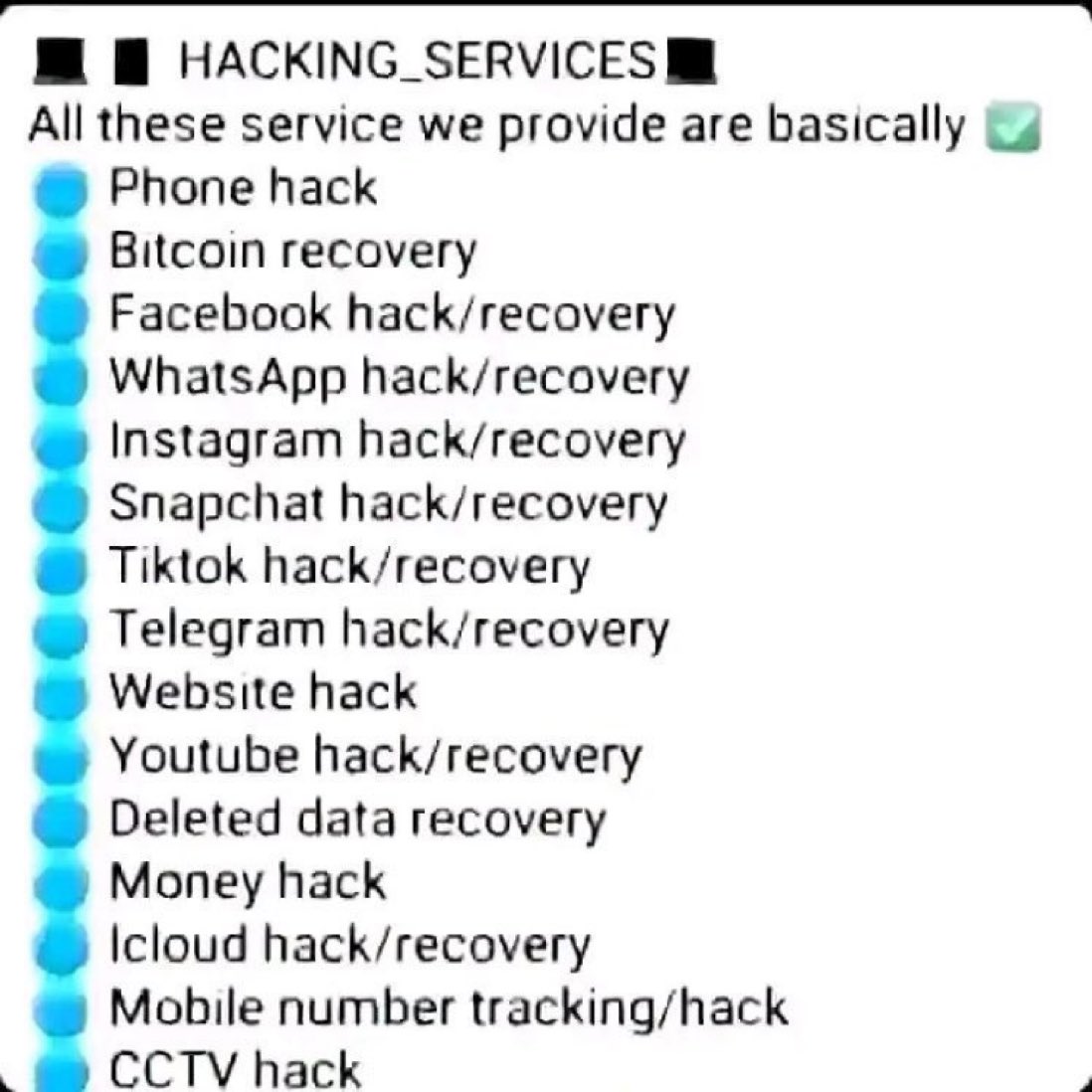 ALL THESE SERVICE WE PROVIDE ARE BASICALLY✅
#hireahacker #spy #media #recovery #recover #hacking #hackers #2factorauthetification #2factorbypass #cryptocrash #bitcoinsrecovery #tracking #snoopy #박정우랑같이비긴어게인 #job #QualityOverEverything #hackedinstagram #facebookdown