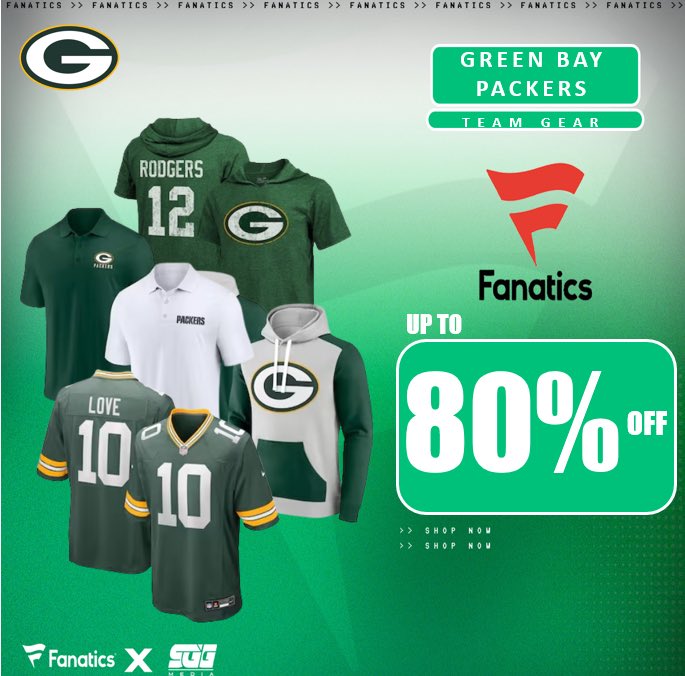 NFL OFFSEASON SALE, @Fanatics, UP TO 80% OFF PACKERS GEAR! 🏆 PACKERS FANS‼️Take advantage of Fanatics latest exclusive offer and get up to 80% OFF Green Bay Packers gear using THIS PROMO LINK: fanatics.93n6tx.net/PACKERSSALE 📈 ACT WHILE SUPPLIES LAST! 🤝