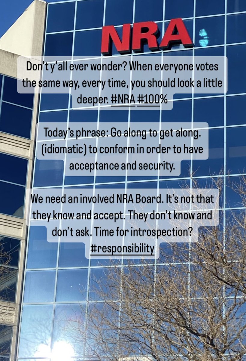 WillesLee's tweet photo. NRA Board members & staff afraid to speak out. They know what happens. #nothingchanged
Who said that?
Recent meeting: Board member (not me, this time) exclamation βYouβre all a bunch of sheep!β. #Baaaaaa https://t.co/GFR2rl9CJ0
