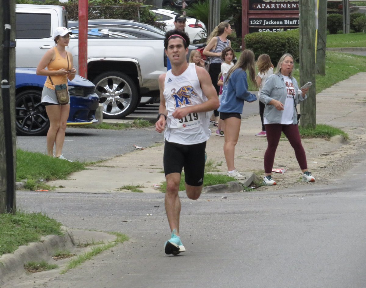 troubleafoot's tweet photo. FSU undergrad Ryan Ziskinder led over 1200 athletes through the Tallahassee streets this morning, 20 APR 2024, winning Gulf Winds Track Club’s 49th Palace Saloon 5K in 15:27. Ann Centner took the women’s title, placing 8th overall in 17:18. @GulfWindsTC #GWTC #RunTally #PS5K https://t.co/GgGxY4kXhd