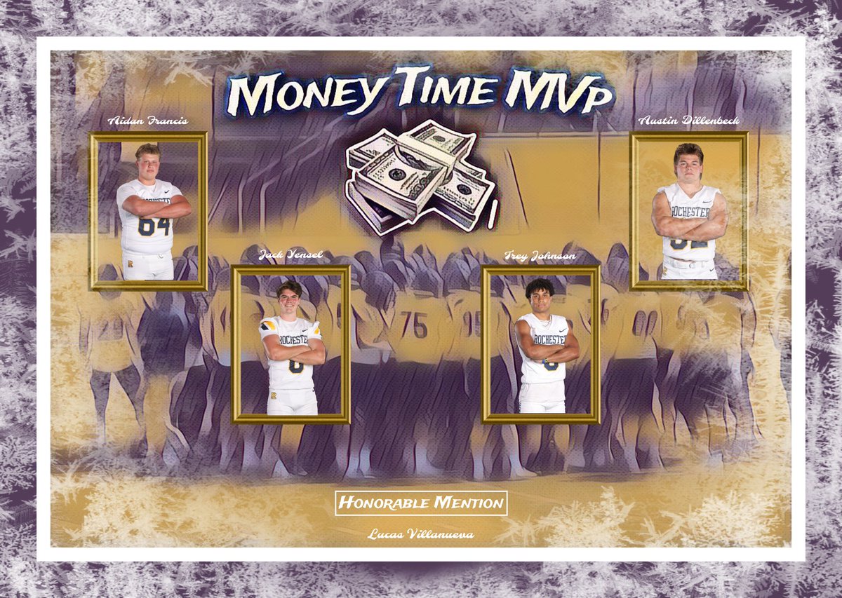 This weeks 'Money Time' 💰⌚ MVPs 🏆! OL Aidan Francis DB Jack Yensel WR Trey Johnson RB: Austin Dillenbeck #CLIMB