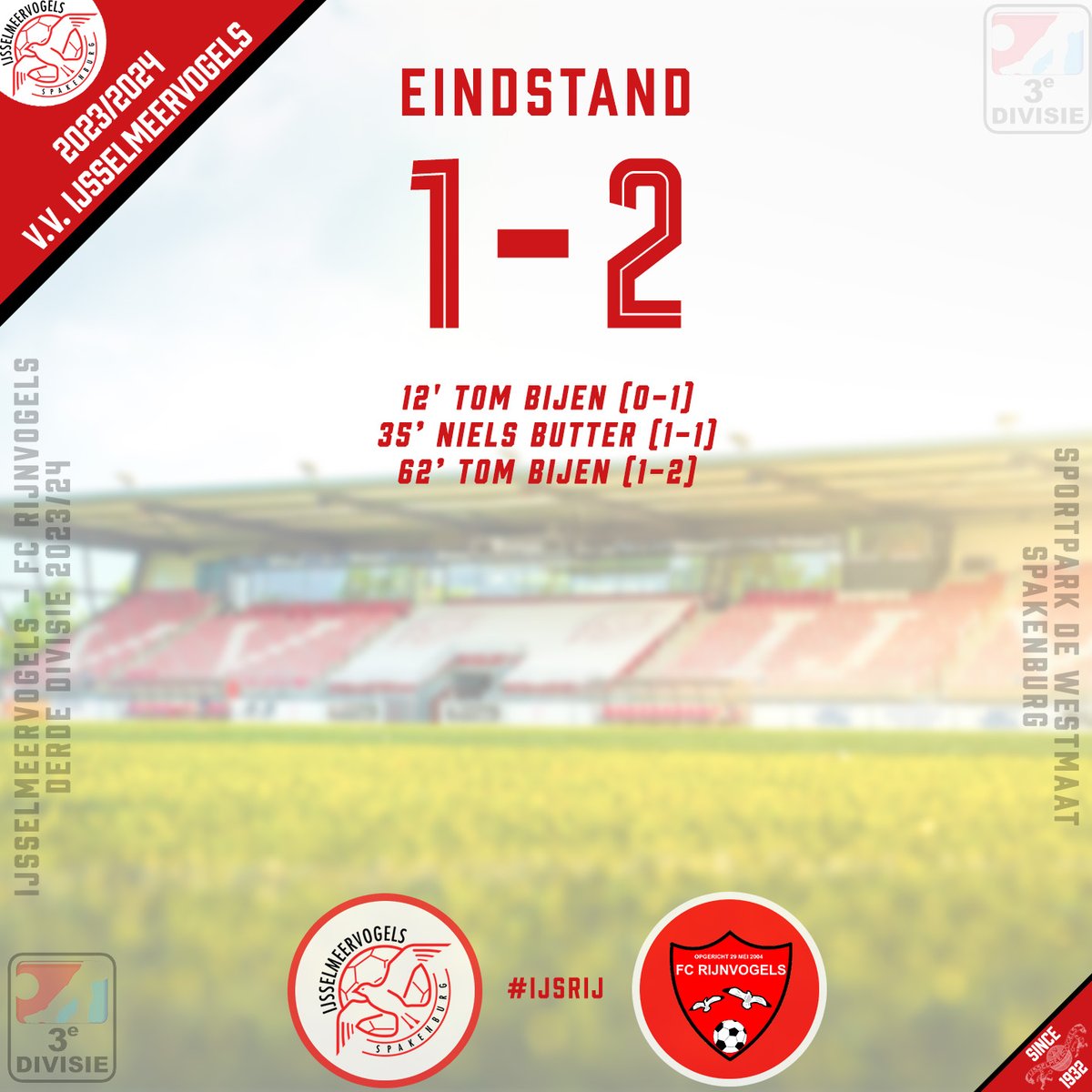 VVIJV's tweet photo. AFGELOPEN | En dat lijkt het ook te zijn voor de kansen op de titel, of er moeten nog hele rare dingen gebeuren. Rijnvogels wint vandaag tegen de verhouding in met 1-2. Over 2 weken gaan we op bezoek bij Urk. Tot dan!
#IJSRIJ (1-2) #URKIJS https://t.co/nZW4hDn1c5