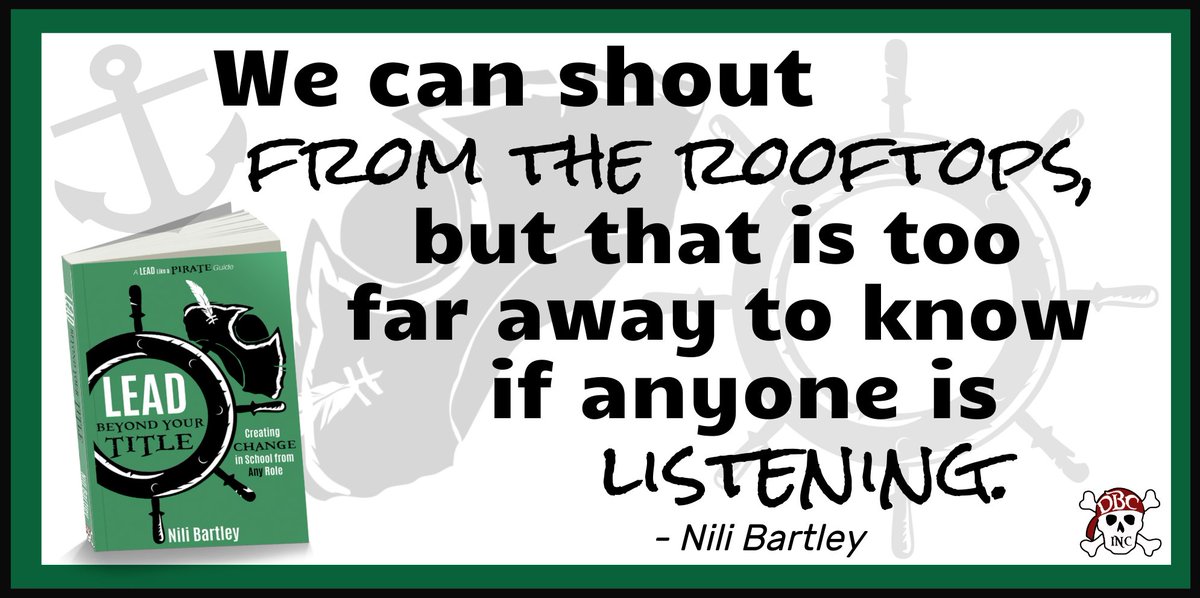 'We can shout from the rooftops, but that is too far away to know if anyone is listening.' - @nbartley6 in #LeadBeyondYourTitle Part of the #LeadLAP guide book series. Thanks for hosting today, Nili! a.co/d/6qNYeJh #dbcincbooks #tlap