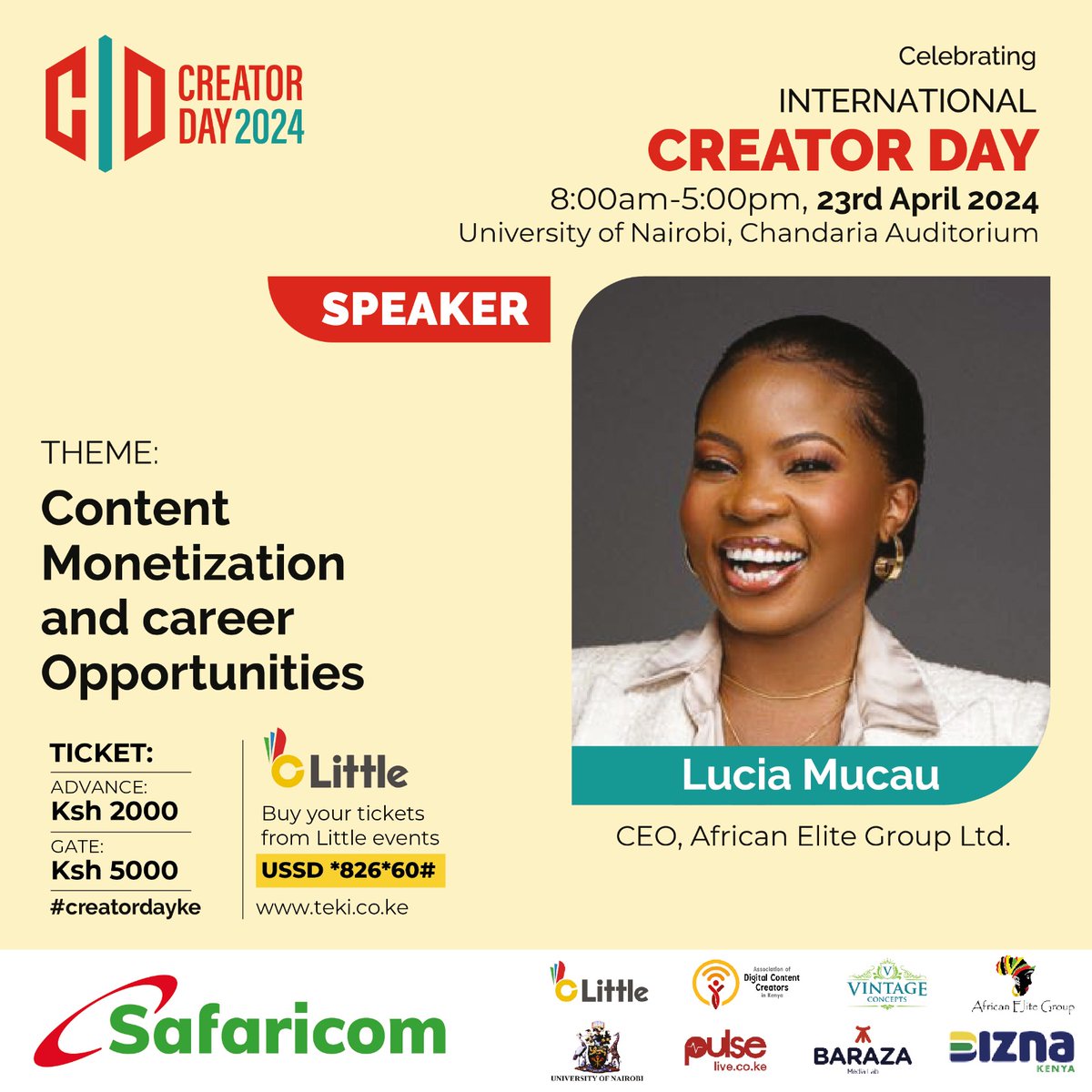 Learn how to create strong relationships and create multiple revenue streams as a creator from @luciamusau on 23rd April @uonbi #CreatorDayKE