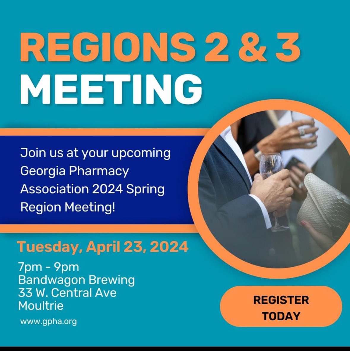 TO ALL MY PHARMACY FRIENDS,  do not miss your Region Meetings! If you are in Region 2 and 3, join us Tuesday night at Bandwagon Brewing in Moultrie. Come join up with your fellow pharmacists, meet the new CEO, and share your thoughts on GPhA!! Register at gpha.org/regionmeetings