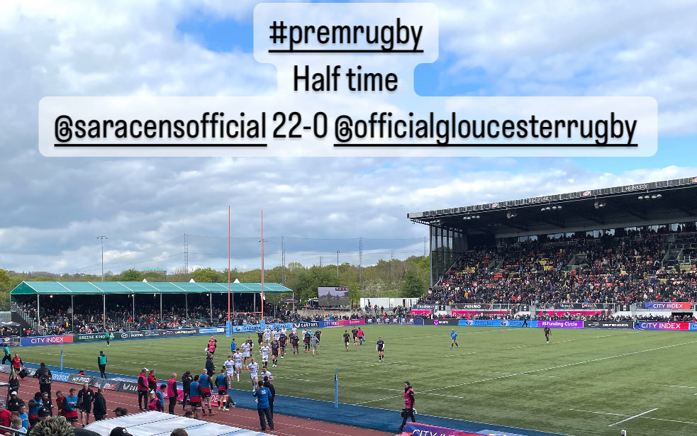 #premrugby halftime ⁦@Saracens⁩ 22-0 ⁦@gloucesterrugby⁩ ⁦@BBCGlos⁩