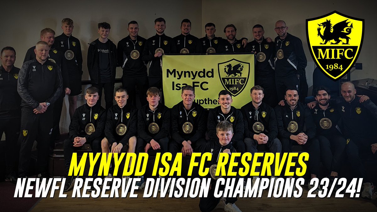 RESERVE DIVISION CHAMPIONS!!! 🏆

Mynydd Isa FC are confirmed as @WalesEast Reserve Division Champions 2023/24 following CPD Caerwys FC's defeat this afternoon! Congratulations to <a href="/CJEvo87/">Evo</a> &amp; his lads for a superb season winning the league &amp; cup double! 👏 #uptheisa 🟡⚫
