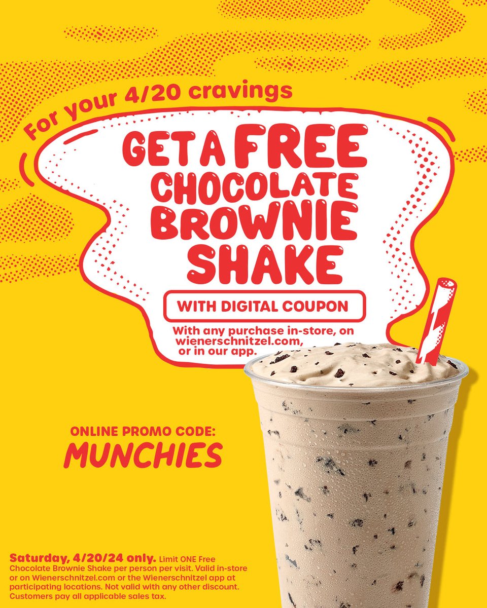Woah! Don’t let this deal go up in smoke. Stop on by for a FREE Brownie Shake with any purchase on Saturday, 4/20 only. 🥤 Get the digital coupon at bit.ly/3vSiGuC