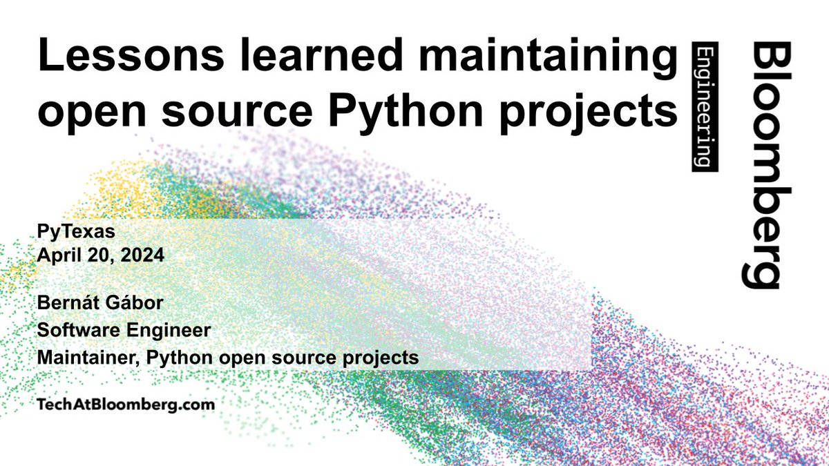 Today at #PyTexas2024, @ThePyPA member @gjbernat shares 'Lessons learned maintaining open source #Python 🐍 projects' (11:55 AM CDT) based on his years as the primary maintainer of #opensource projects like #tox, #virtualenv, and many more bloom.bg/3U1iIs4