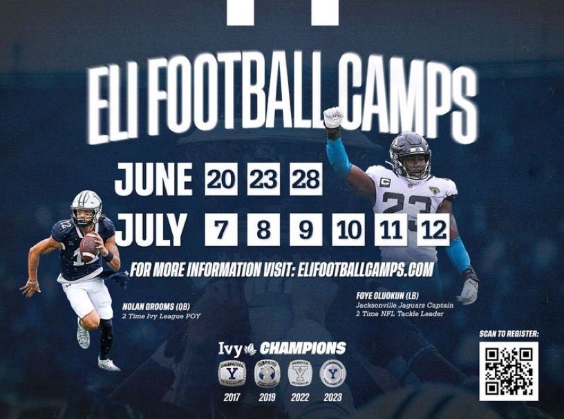 Thank you @CoachRenoYale and @yalefootball for the camp invite this summer, can’t wait to compete! @coachjwhoward @coach_isom60 @coachbirdwell @coach_oglesbee @WakelandFTball @WHSFBRecruiting @Yale @YaleAthletics @JLottScout @air14football @MarshallRivals