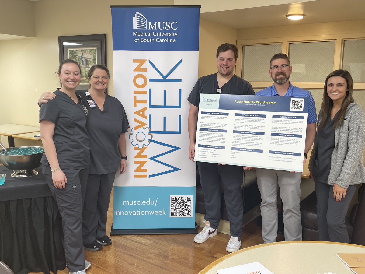 MUSC Health Orangeburg joined in the Innovation Week fun for the first year! Director of Rehabilitation Services, Chris Wilson, DPT & Shari Cartwright, DPT, presented their acute mobility pilot program. Learn more about their work: player.vimeo.com/video/910910781 #IAM