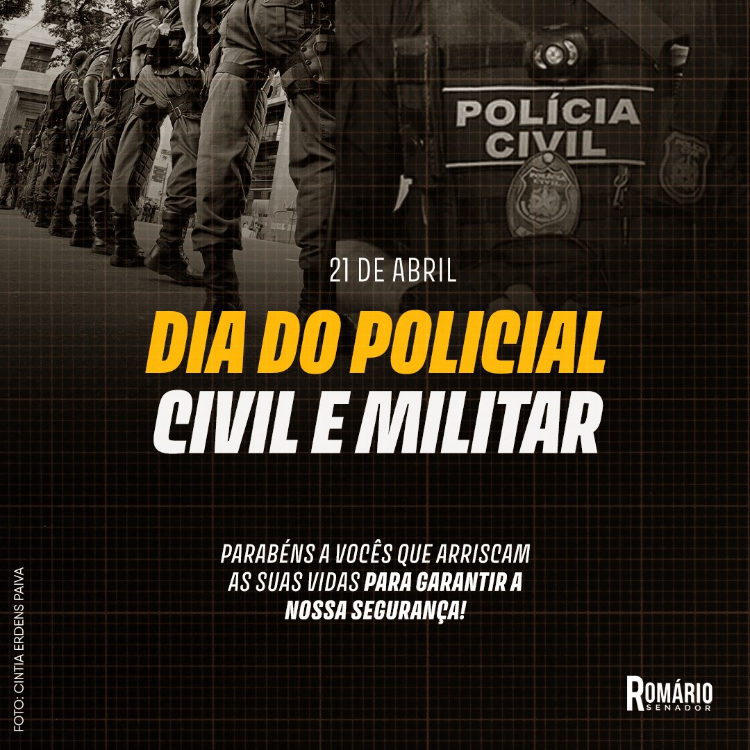 Hoje, celebramos nossos bravos policiais civis e militares! A data em homenagem a Tiradentes, patrono das polícias brasileiras. Aproveito para reconhecer a dedicação e coragem desses profissionais para proteger e servir nossa sociedade. Vocês são verdadeiros heróis! 👮‍♂️🇧🇷