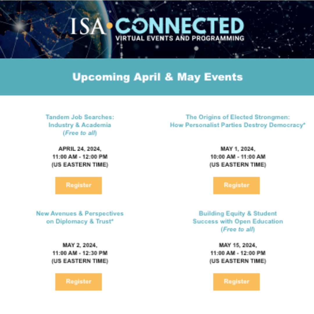 Interested in staying connected with ISA virtually? Sign up for the ISA Connected free monthly newsletter to stay up-to-date with all of ISA’s virtual programming offerings. isanet.org/Programs/Virtu…