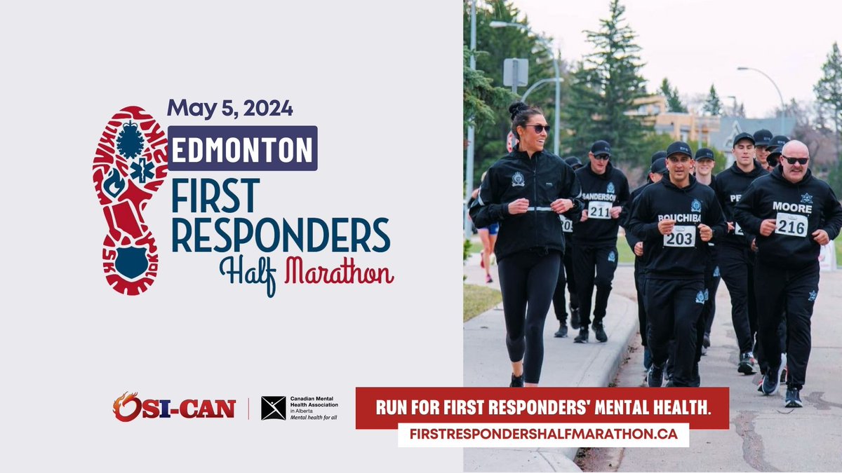 Edmonton's 2024 First Responders Half Marathon takes place on Saturday, May 5, at Laurier Park! Sign up for the run and start fundraising today: firstrespondershalfmarathon.ca/edmonton Proceeds will support OSI-CAN Alberta. #mentalhealth #run #mentalhealthab #fundraiser