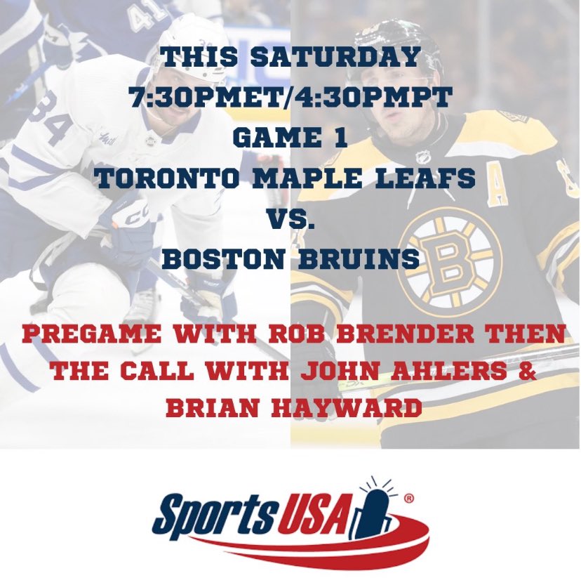 Join us tonight for the call of Game 1 between the Bruins and Maple Leafs. Hear the broadcast on SiriusXM NHL Network Radio, channel 91, on your local radio affiliate or stream it online at sportsusa.live