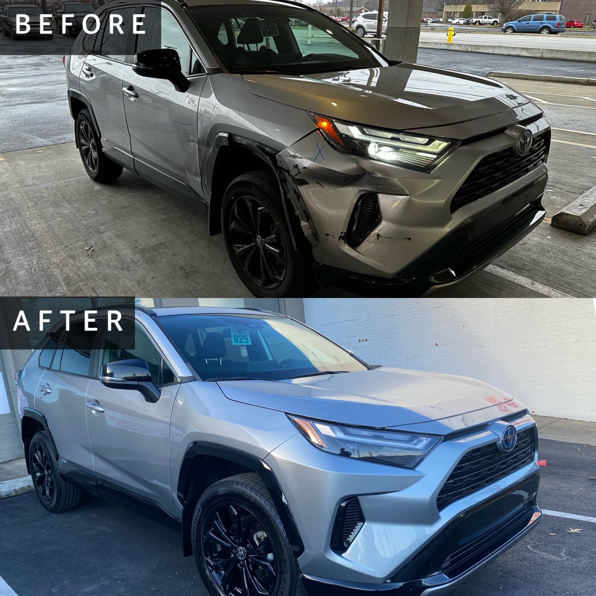 Transforming wrecks into wonders! Take a look at the before and after of this 2022 Toyota RAV4 at Neil Huffman Collision Center. #HuffmanHasIt #NeilHuffmanCollision #CarRepair #BeforeAndAfter #Louisville