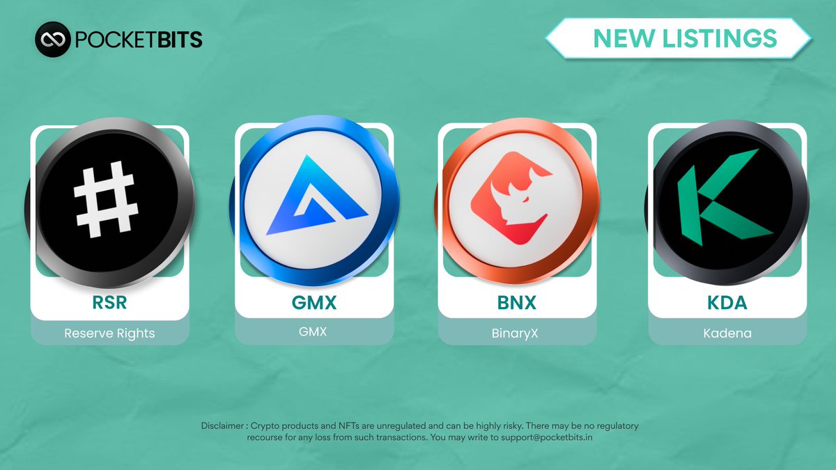 Your passport to the decentralized world and more is here!
Explore this new world with Reserve Rights ($RSR), BinaryX ($BNX), GMX ($GMX) and Kadena ($KDA) on PocketBits today!

#coinlistings #proofofwork #decentralization