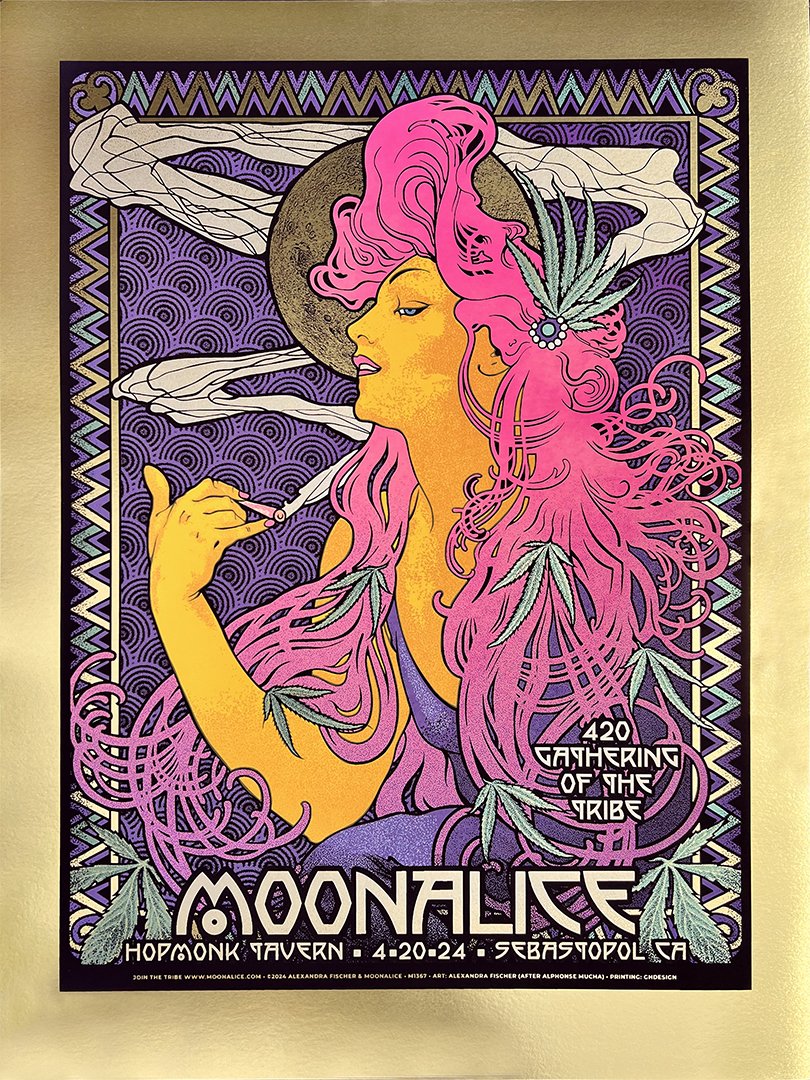 In addition to the set of 23 posters everyone who attends tonight's Moonalice Gathering of the Tribe will receive, there will also be this magnificent limited edition silkscreen by @afishcalledalex for sale at the show! The show at @hopmonkseb is now sold out!