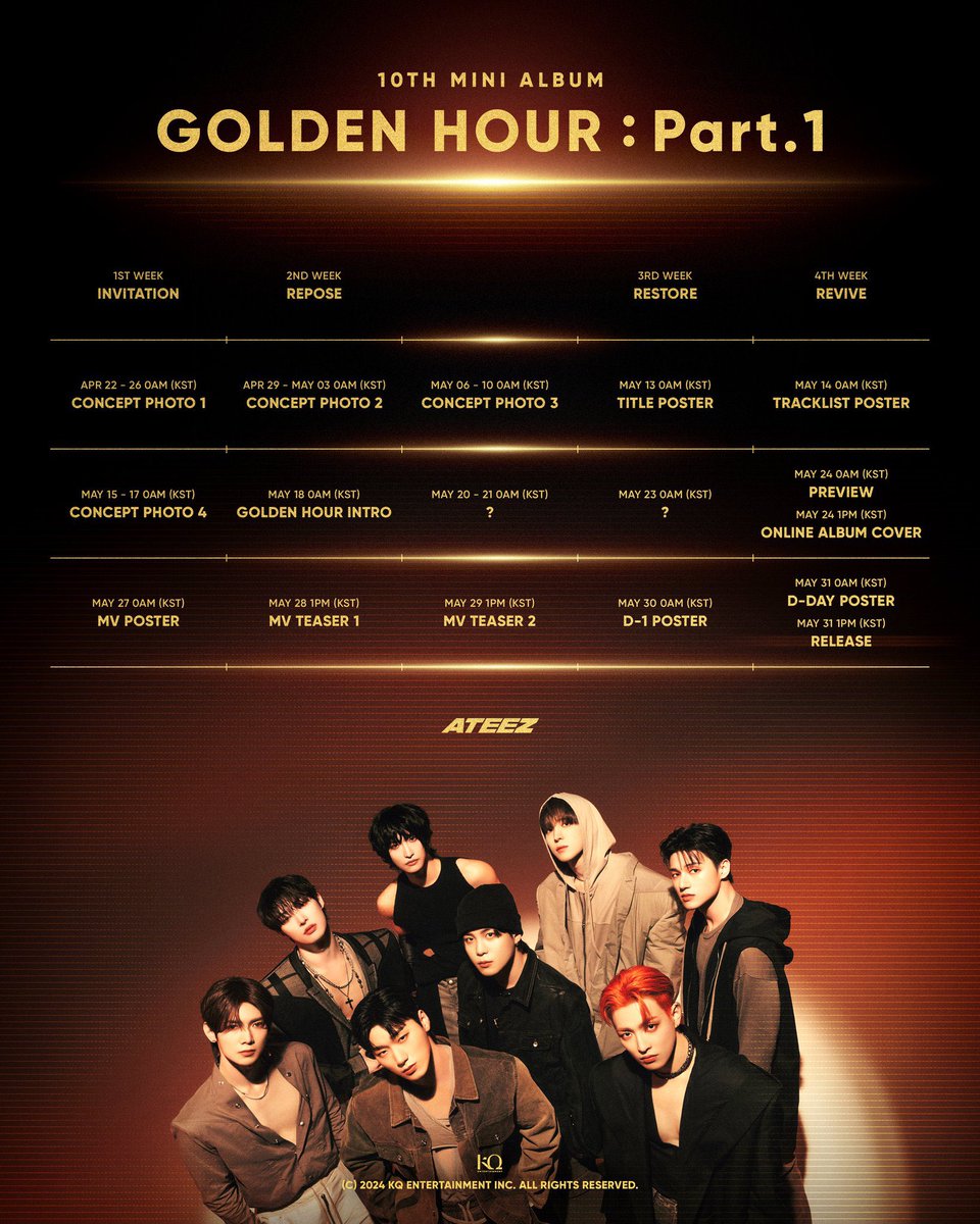 Koreaboo's tweet photo. ATEEZ announces their 10th mini album, “GOLDEN HOUR: Part 1” which releases on May 31st. https://t.co/AMwCngoTZ0