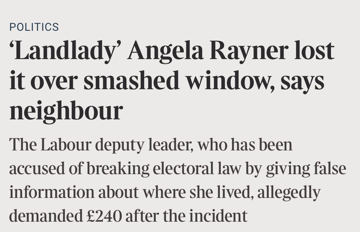 More damning evidence that Angela Rayner lied to avoid tax. According to The Times, she told neighbour Chris Hinett: “I am the landlady at number 80. My brother lives there and he isn’t strong enough to deal with yous lot. Do you know who I am? I’m a high-ranking union