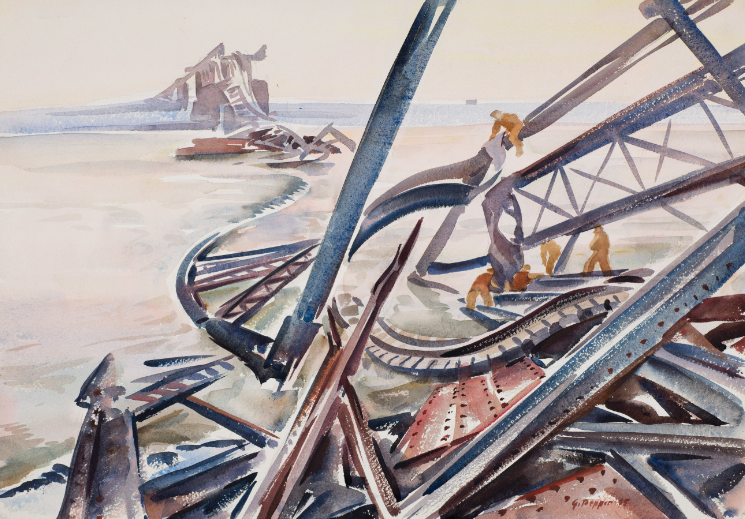 Bridge Demolition, Holland 
Painted by Captain George Douglas Pepper in 1945
Beaverbrook Collection of War Art 
CWM 19710261-5241

#WarArt #SecondWorldWar #WWII #WarArtist #CanadianHistory #Holland #MilitaryHistory