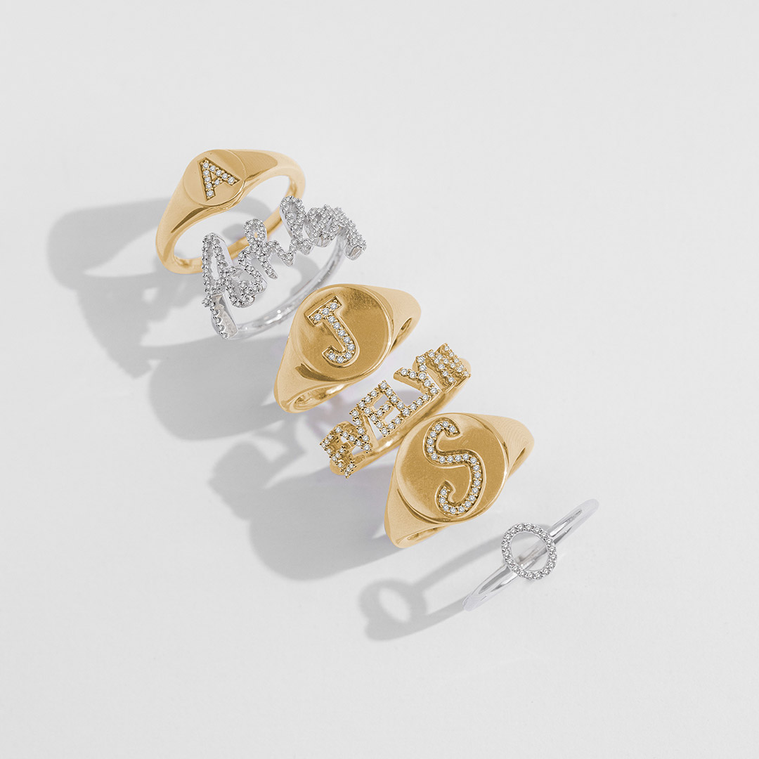 Personalize your sparkle with initial rings that tell your story. ✨ Choose your letters, make your mark, and wear your signature with pride. #InitialImpressions #PersonalizedLuxury #NameInGlitter #SignatureStyle #MonogramGlam #RingStatements #ASHI