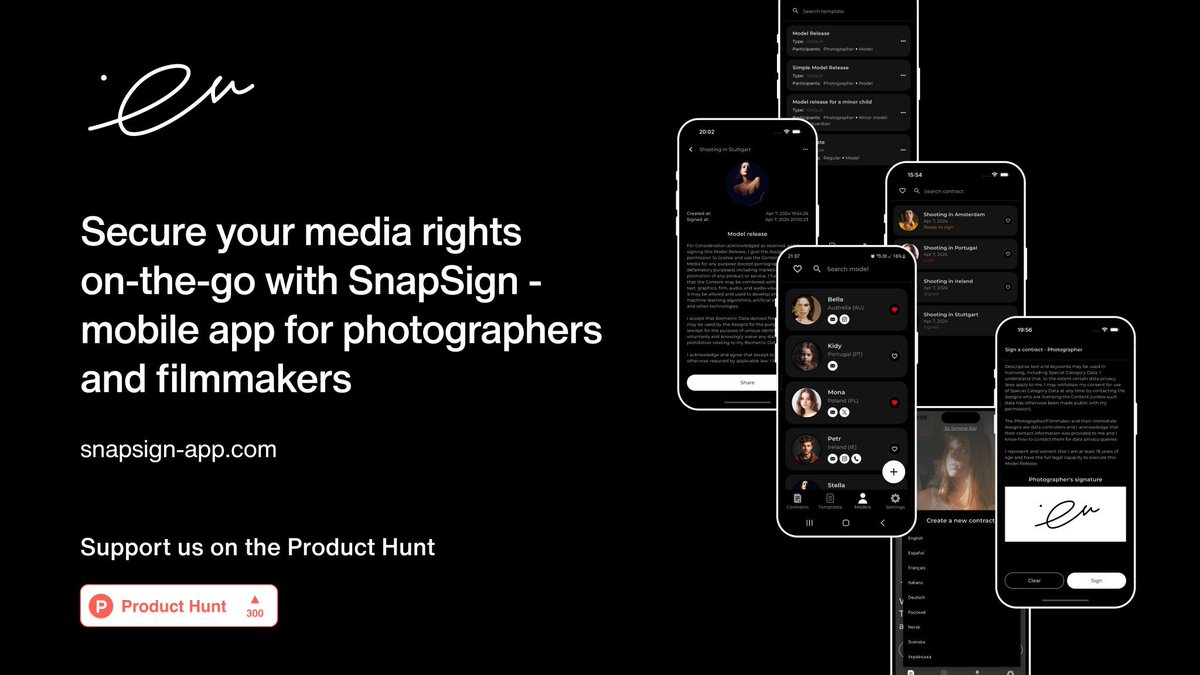 Friends, let's support @demidovich_film's new app for signing model releases 📸 

@snapsign_app will be very useful for photographers and others!

Vote for Pasha on @ProductHunt

Link in the comments ↓