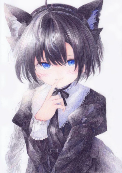 黒猫ちゃん #オリジナル #アナログ #色鉛筆 