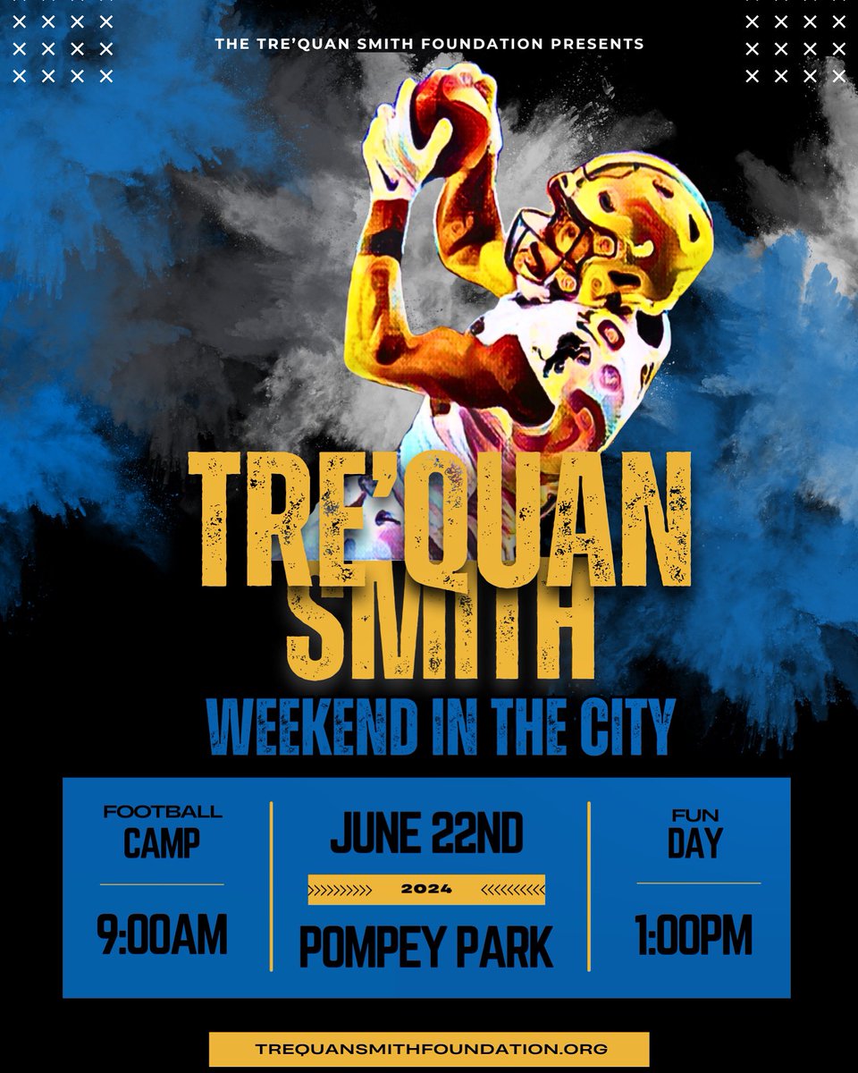 Our 4th Annual “Tre’s Weekend in the City” Football Camp and Funday is back! 🙌🏽 Join us on June 22nd as we bring back the most EXCITING day of the summer! Spend the day doing various activities with Tre and his friends from the NFL! 🏈 

Camp registration is now open! 🙌🏾