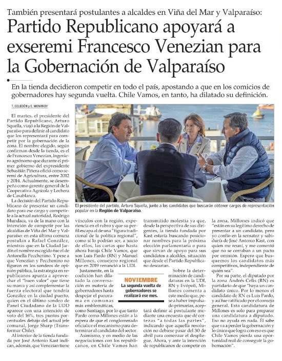 Muy contento y con toda la energía para que junto a un gran equipo recuperemos la Región de #Valparaiso y así devolverle a los vecinos comunas seguras, limpias y prósperas. Vamos con toda #LaFuerzadeChile @antopecchenino @RGonzalezCamus