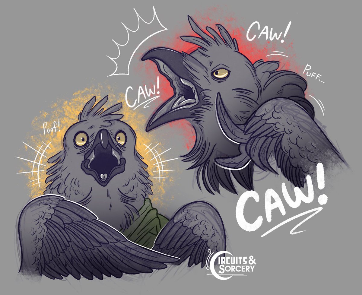 Scaring a kenku is all fun and games until you realize a corvid’s ability to remember faces and hold grudges extends to their humanoid cousins.

Toned sketches for a client on Discord of their kenku fighter, Cackle! She has so much personality and was a blast to draw 🐦‍⬛💕