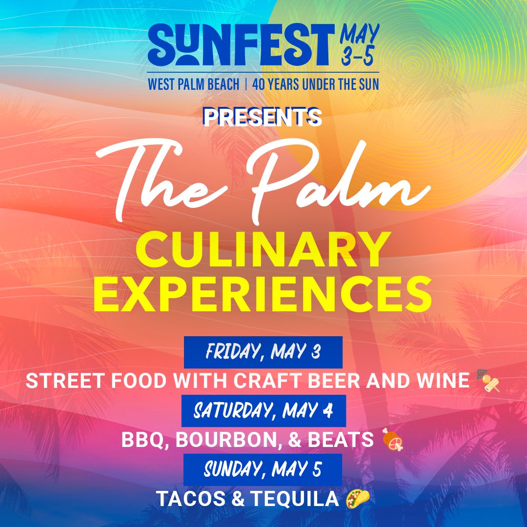 Calling all foodies! Get the ultimate food experience at The Palm.🍽️🥂 3 days you don’t want to miss out on. 🌮🍔🍸 #sunfest #sunfest2024 #thepalm #vip #musicfestival #sunfestvip