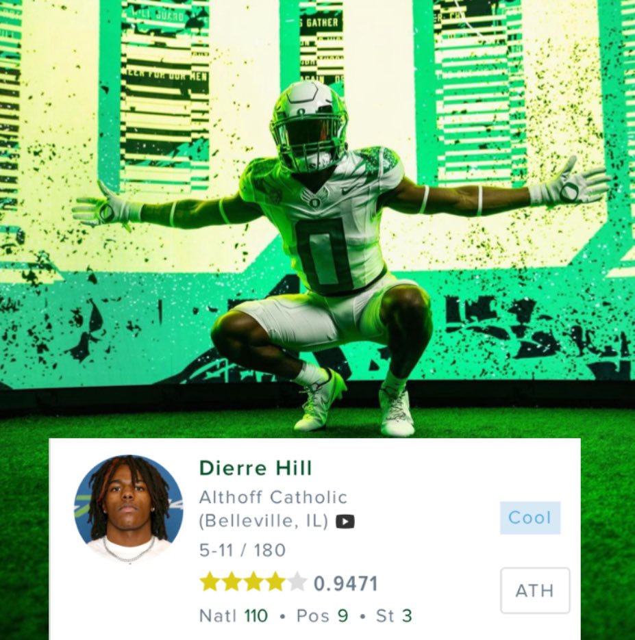 UPDATE: According to On3, 4⭐️ATH Dierre Hill has set an Official Visit to #Oregon for June 21st👀🦆