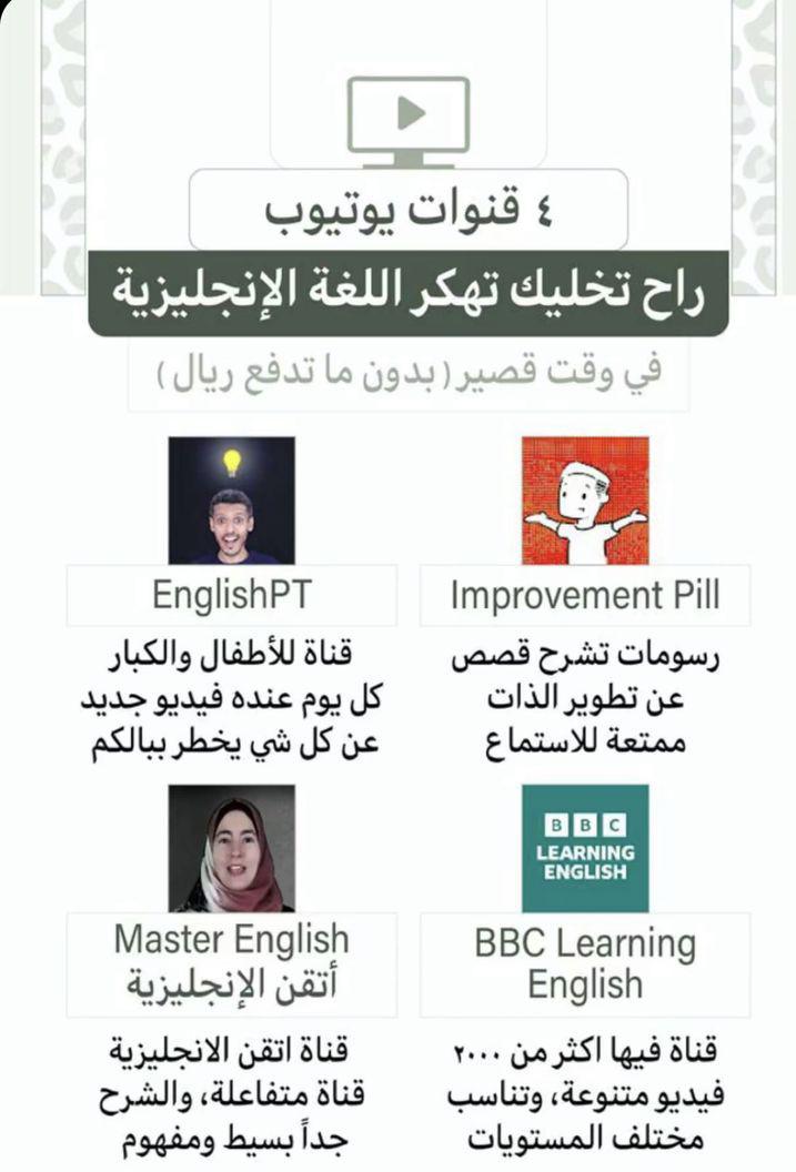 مجاناً لكل 'مبتدئ' في اللغة الإنجليزية ! 

ملف عظيم يجمع كل النصائح والدورات اللي يحتاج لها كل مبتدئ راح تطلع مستفيد 💯

فضلها ضروري وتابع تحت ❤️