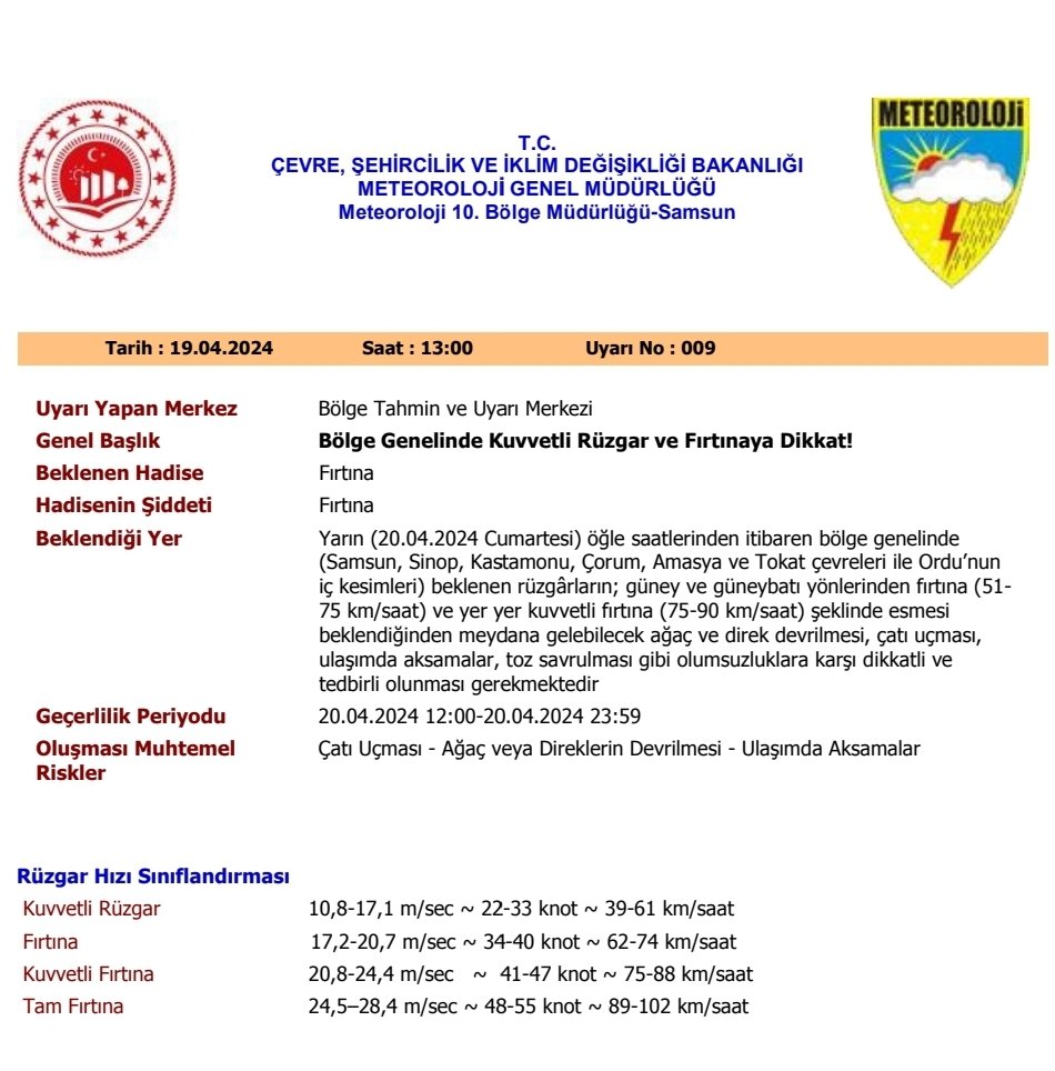 ⚠️Bölge Genelinde Kuvvetli Rüzgar ve Fırtınaya Dikkat⚠️ 📆20.04.2024 ⏰️12.00-23.59 arası #Meteoroloji 10. Bölge Müdürlüğü'nden alınan bilgiye göre; Bugün bölgemizde fırtına ve yer yer kuvvetli fırtına beklendiğinden, ⚠️ Çatı uçması, ağaç ve direk devrilmesi, soba ve