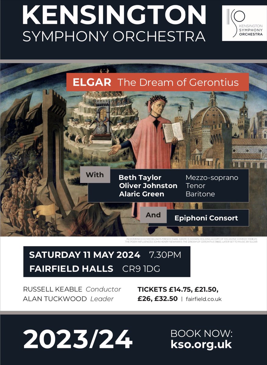 Come to @fairfield_halls on Saturday 11 May to hear us in Elgar’s choral masterpiece The Dream of Gerontius with @Epiphoni and soloists @bethtaylormezzo @OliverJohnston3 & Alaric Green 🎟️ kso.org.uk/event/the-drea…
