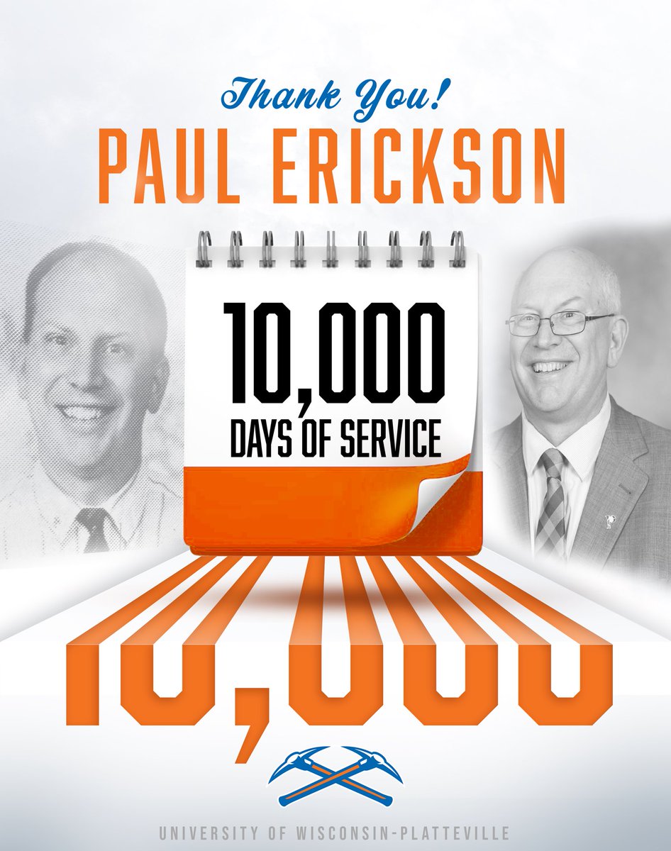 From Sports Information Director ➡️ Public Information Officer ➡️ Interim Athletic Director. Congratulations Paul Erickson on your 10,000 day of service at @uwplatteville! THANK YOU for your dedication and everything you continue to do for the Pioneers! 🧡💙 #uwp #uwplatteville