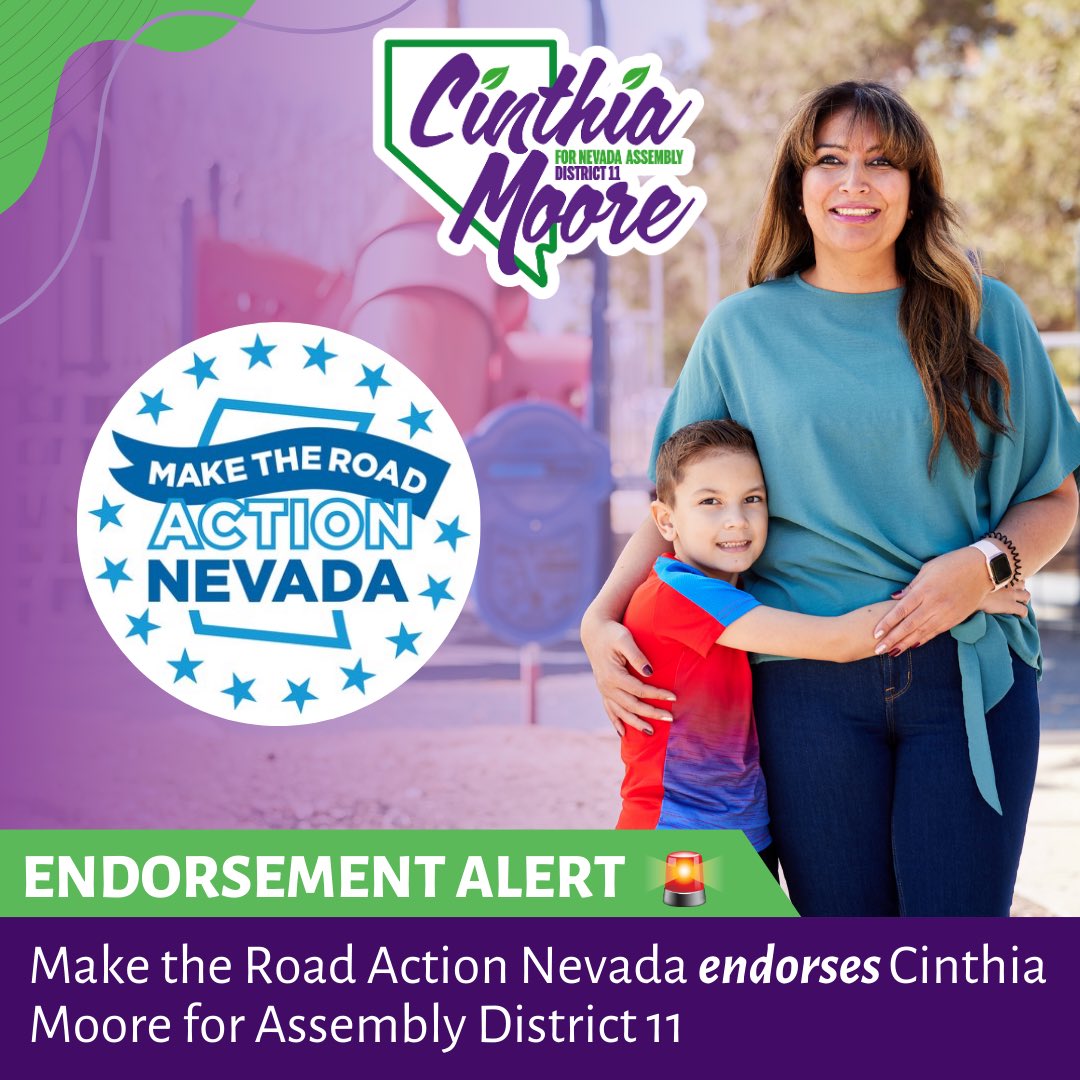 Proud to have received the endorsement of @makeroadactNV, an organization who is fiercely fighting for our comunidad and our gente year-round. 

#nvleg #MooreforNevada