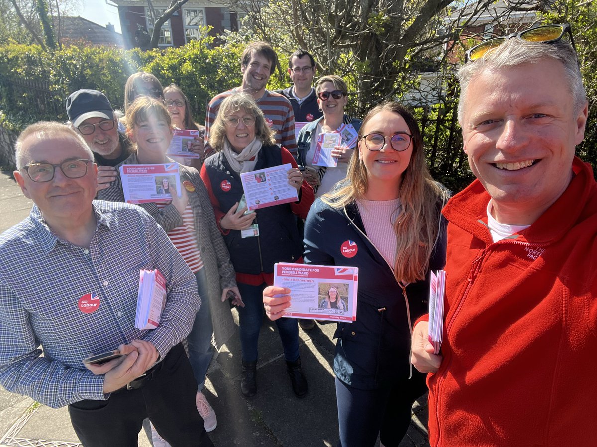 Third canvass of the day. Good to be out supporting Jaime Bannerman in #Peverell with fab local councillors @jeremy_goslin and @PeverellSarah. Thanks to all the volunteers out on the doors working hard to make this a Labour Gain on 2 May🌹