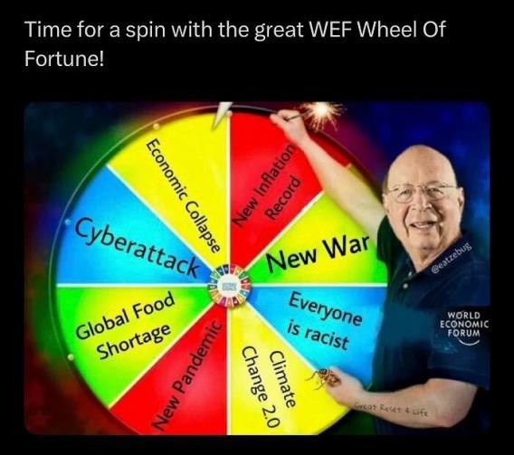 WEF Wheel of Fortune. Spin to see how Klaus Schwab will destroy your life. #HIAW