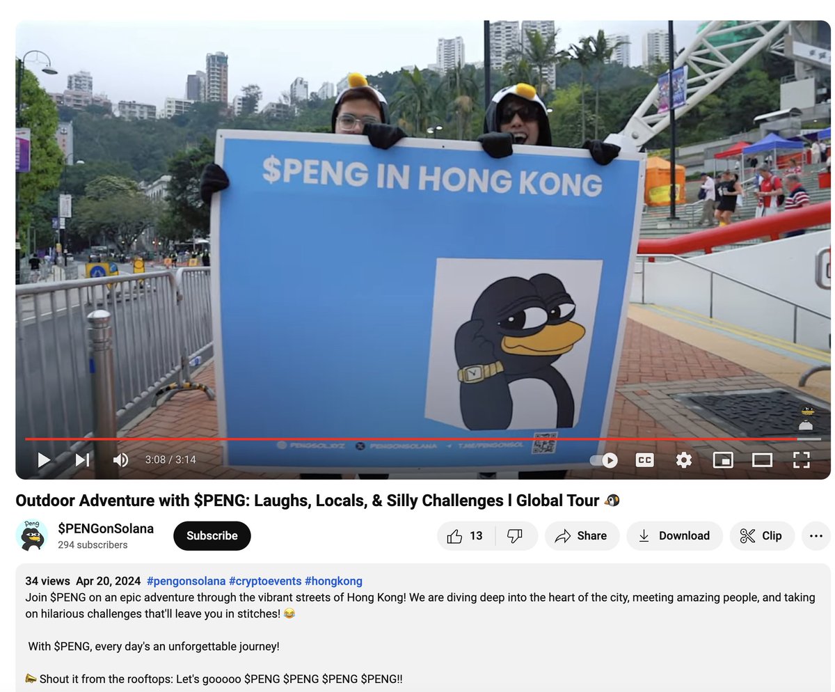 Join $PENG on an epic adventure through the vibrant streets of Hong Kong! We are diving deep into the heart of the city, meeting amazing people, and taking on hilarious challenges that'll leave you in stitches! 😂 Check out the video linked below! youtube.com/watch?v=ZkPucm…