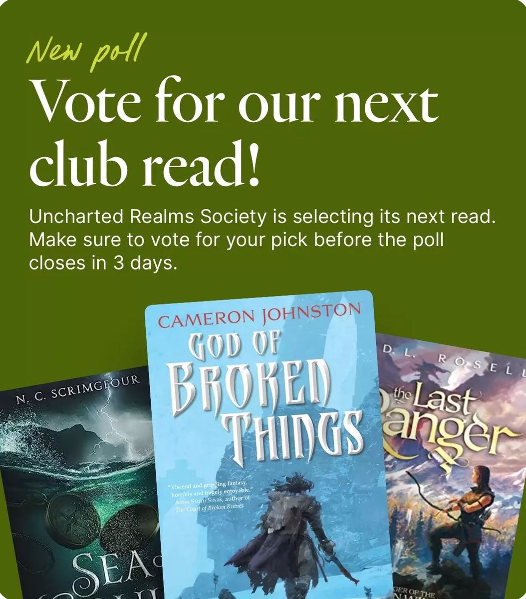 If you’re looking for a book club on Fable that does not focus on trending overhyped books, check out the Uncharted Realms Society! We read Epic Fantasy books that need more hype! The poll for our May book is up now. Come vote!