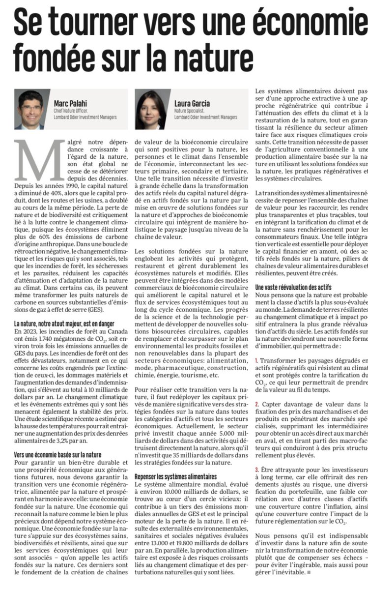 Our reflections with Laura García Vélez on why and how to finance the transition towards a nature-based economy. Published yesterday at @Ageficom Nouvelle Agence Économique et Financière