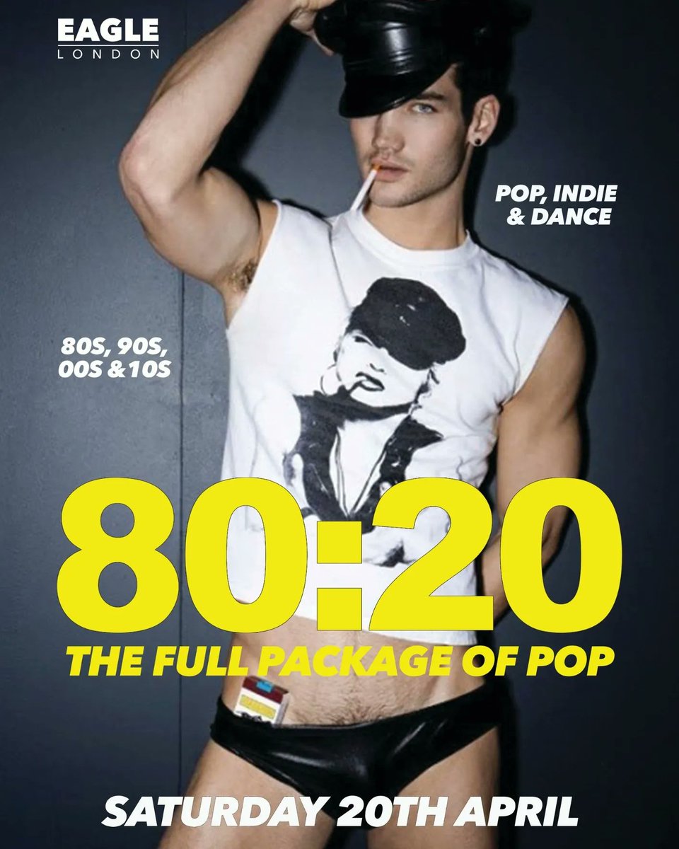 Tonight's 80:20 brings the ultimate mix of four decades of pop, dance and indie tracks from the 80s through to the 2020s! 🎟️ TICKETS eaglelondon.com/event-details/… Happy Hour drinks 9-10pm. Open 9pm - 4am. @WayneDavid81 @paulbjoseph1