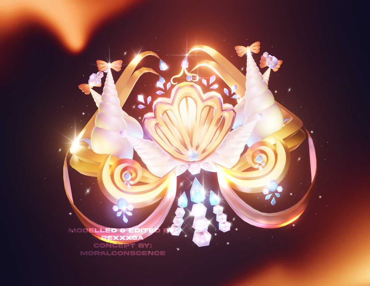 Shimmering Seaside Halo 🐚 Tidalglow 2024 

collab with @REXXXGA the amazing person who modeled my concept

Second render is Rexx’s!

original drawing concept in comments

#RoyaleHigh #royalehighconcept #royalehighhaloconcept #RH