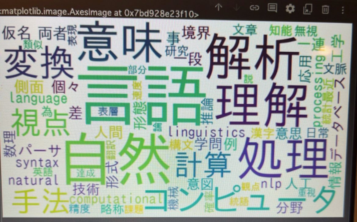 taka1716000's tweet photo. NLPの勉強中
TF-IDF値の出力、対象文書を変換し
ワードクラウドを作った！
matplotlibやWordCloudを使った。
難しいけれど頑張った！
#駆け出しエンジニア
#python
#matplotlib
#自然言語処理
#python3 https://t.co/S5lKEw6w7s