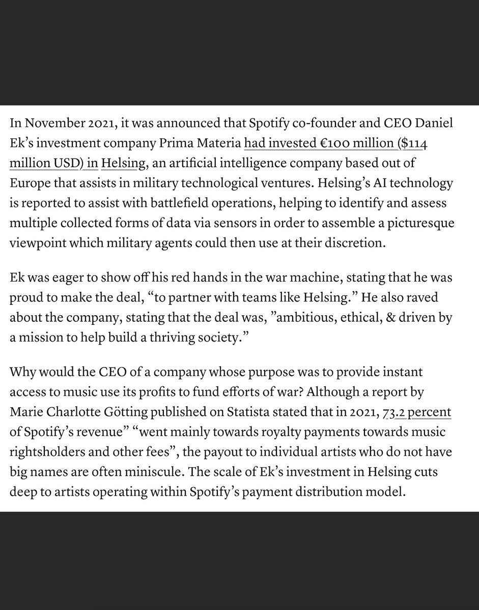 zionistsinmusic's tweet image. CEO of Spotify Daniel Ek (@eldsjal) invests in military AI technology and supports Israel.